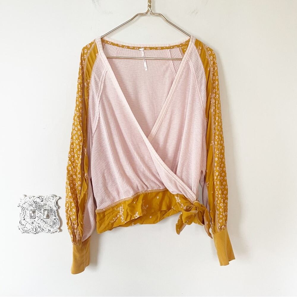 Free People Auxton Floral Thermal Wrap Top  in Light Pink and Mustard S - Picture 4 of 10